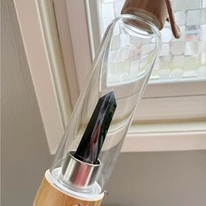 Crystal Infused Glass Water Bottle with Bamboo Lid - OBSIDIAN